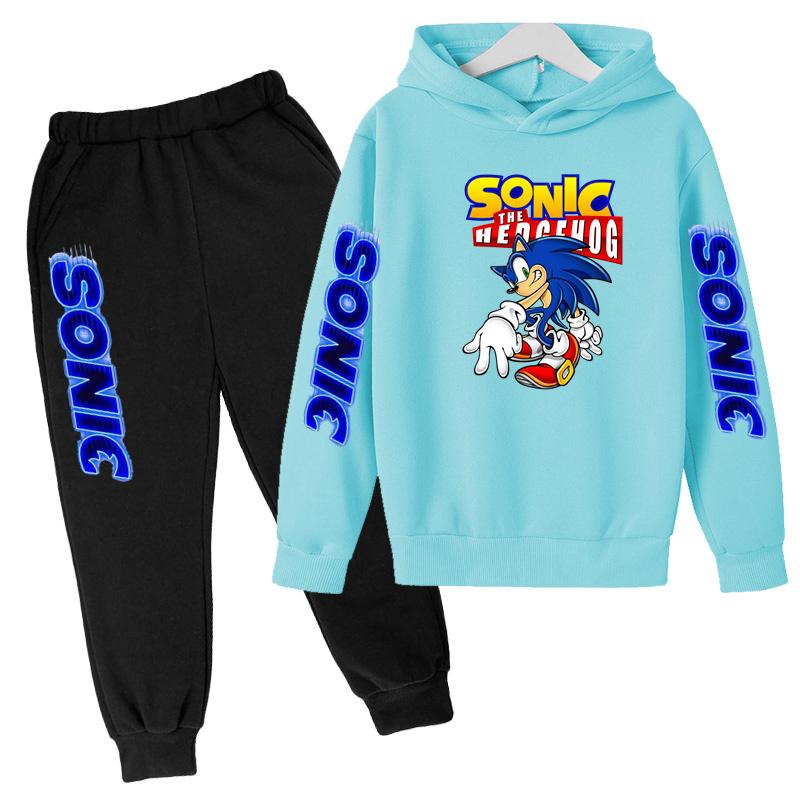 Children's Sportswear Set-Sony Cartoon Animation Printed Hooded Jacket+trousers Comfortable Fit Suitable Boys Girls Aged3to13