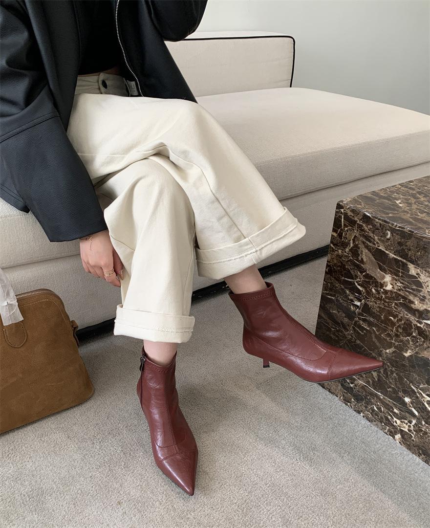 

Корейская версия французских тонких коротких ботинок и ботильонов, женские ботинки, осенне-зимние новые модели с юбками, короткие ботинки, тонкие каблуки, высокие каблуки, 39 красный