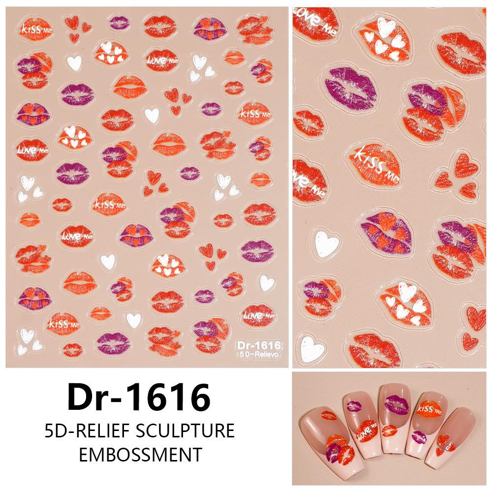 Redanco 5D Fiery Red Lips 3D Nail Stickers - Valentine's Day Edition (DR1616)