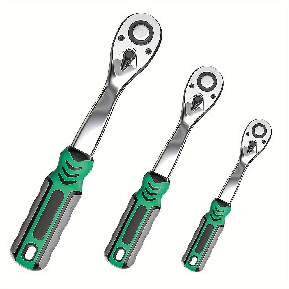 3-Piece Ratchet Wrench Set, 1/4", 3/8", 1/2" Quick-Release Reversible 72-Tooth Drive Socket Wrench, Drive Ratchet Socket Wrench