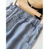 Large Size Women Jeans Spring Blue Elastic Waist Solid Color Loose Harem Denim Pants Versatile Wide Leg Baggy Trousers Female