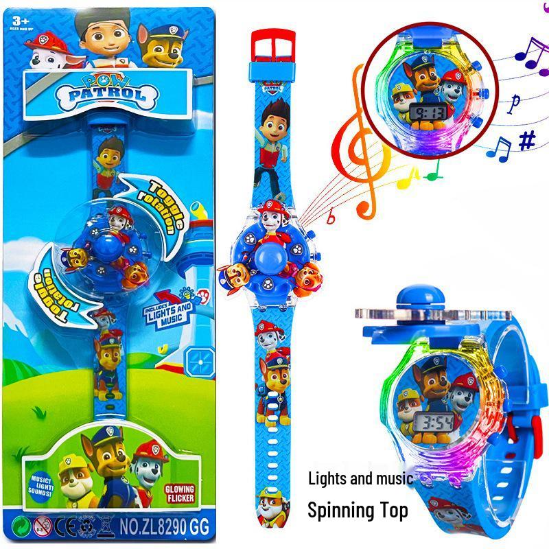 Deluxe Children's Cartoon Music Watch with Colorful Luminous Rotating Gyro - Electronic Toy Gift