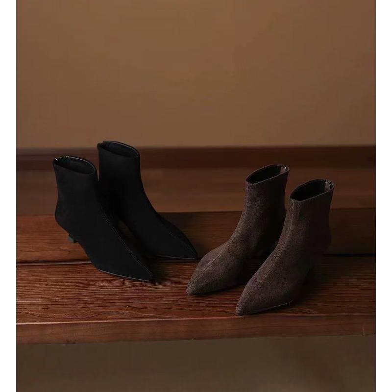 Booties Fall 2026 New Skinny Boots Pointed Toe Stiletto Heel French Pointed Toe Scrub Leather Boots for Women