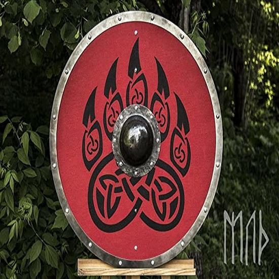 24 Zoll Krieger Holz & Stahl Wikinger-Rundschild-Rüstung Battle Ready Dekoratives Rot