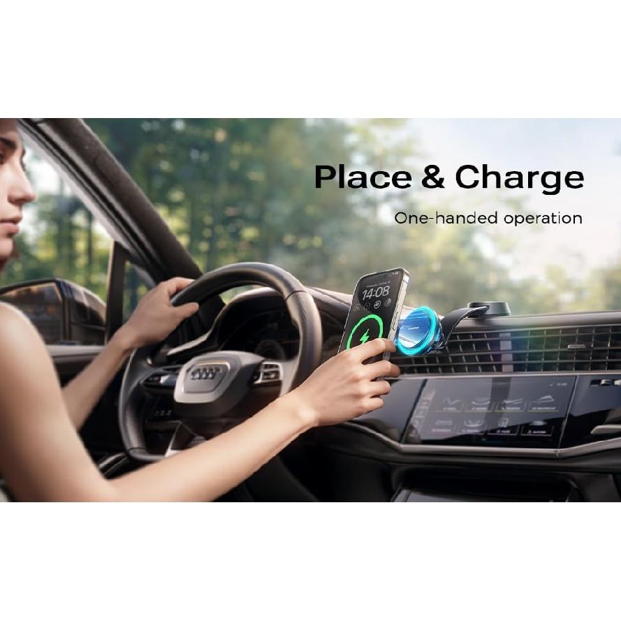 For MagSafe Car Mount Charger, [ICY Cooling Charging] 15W Wireless Car Charger Holder for iPhone 15 14 13 12 Pro Plus Max, Bendable Memory Titanium