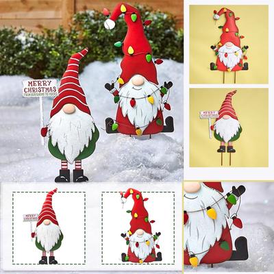 Christmas Holiday Garden Gnome Yard Stake With Christmas Lcons Festive Figure Outdoor  Garden Decoration