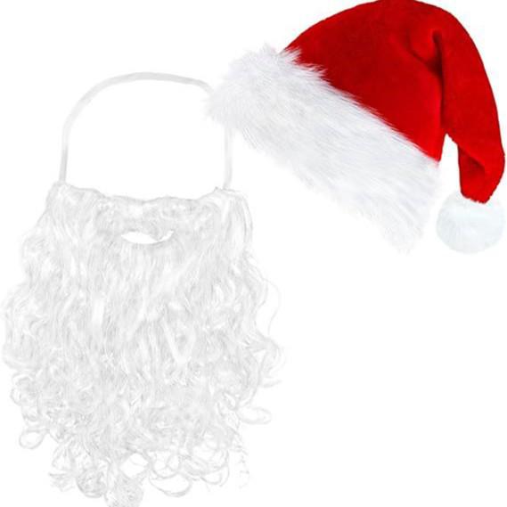 Santa Claus Beard & Moustache with Christmas Hat Decoration Set