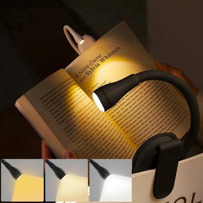 New Mini LED Book Light Eye Protection Adjustable Clip 360° Flip Study Lamp Rechargeable 3 Color for Travel Bedroom Reading