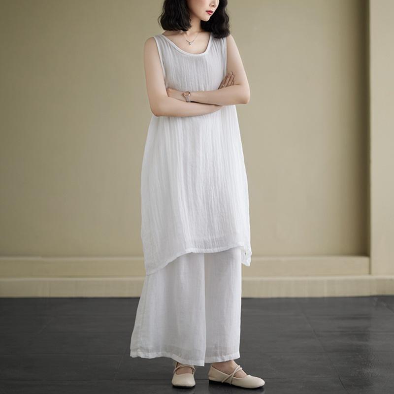 Johnature Summer Solid Color Shirt Simple Impermeable Thin Inner Camisole Base Layer Long Tops