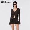 Jinyujie Women's V-Neck Slim-Fit Knit Cardigan