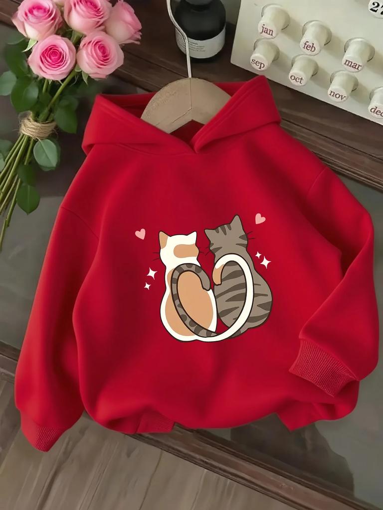 Felpa Giapponese Kawaii per Bambini Stampa Grafica Gatto Carino Coppia Pullover Felpa Cartone Animato Streetwear Ragazze Ragazzi Moda