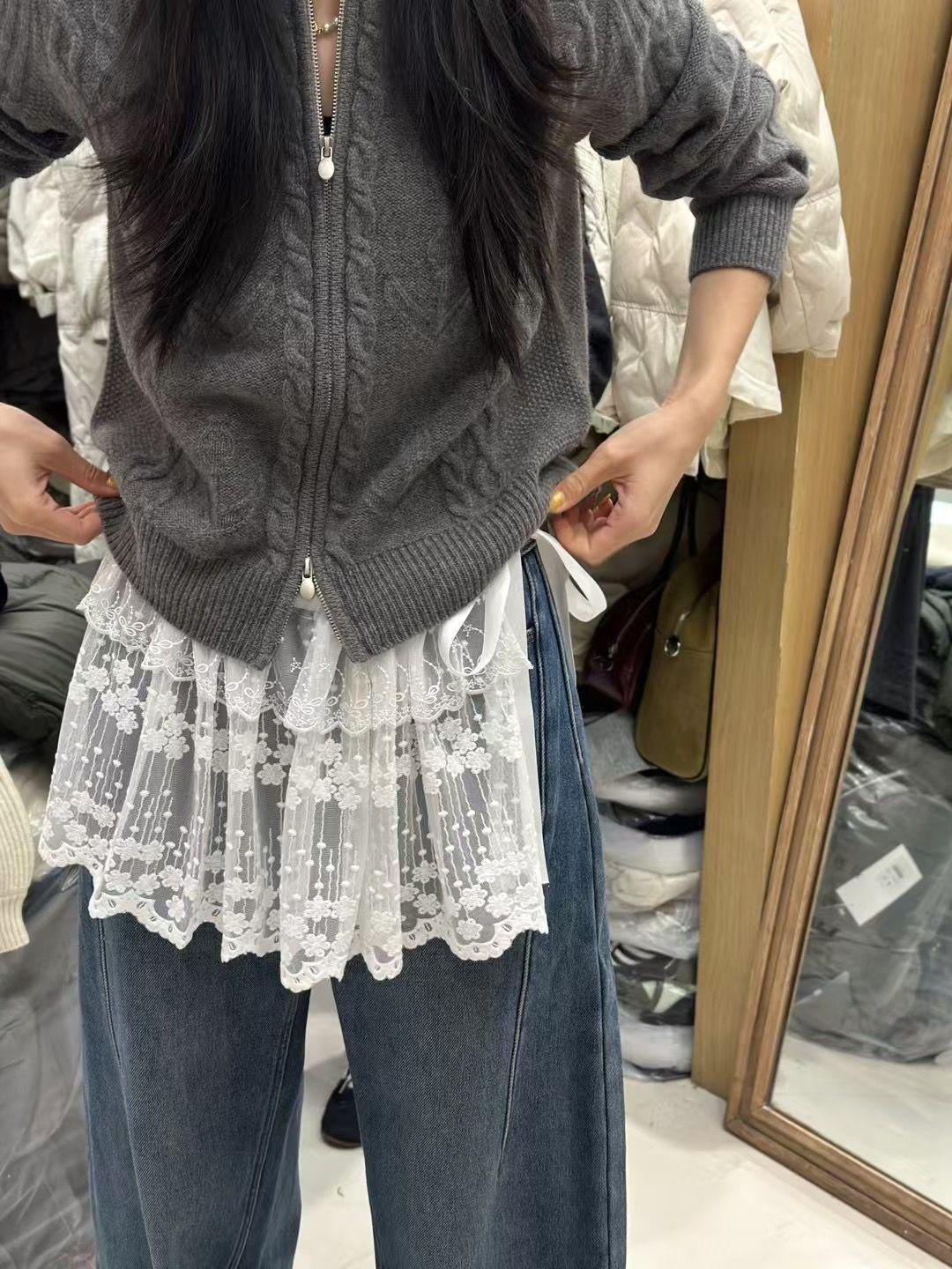 

Белая кружевная юбка с баской, многослойная, облегающая, с завышенной талией для женщин One Size