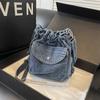 1 buc geantă de umăr din denim de mare capacitate, culoare pură, geantă de umăr cu curea largă, la modă