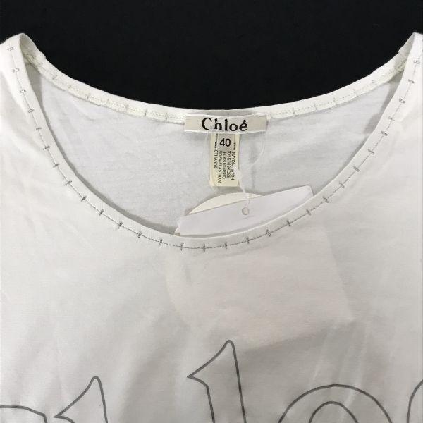 Chloe Made in Italy Logo Print Stretch Short Sleeve T Shirt White Women’s Size 40 M L(USED)