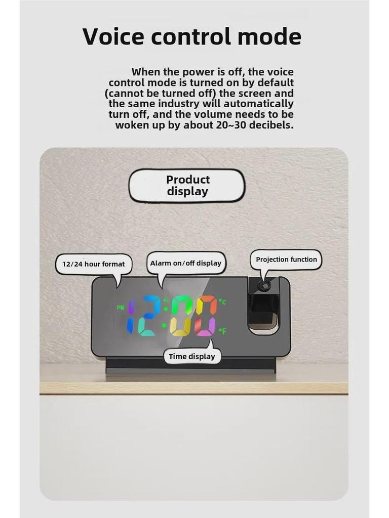 Smart LED Projection Alarm Clock with Temperature and Calendar