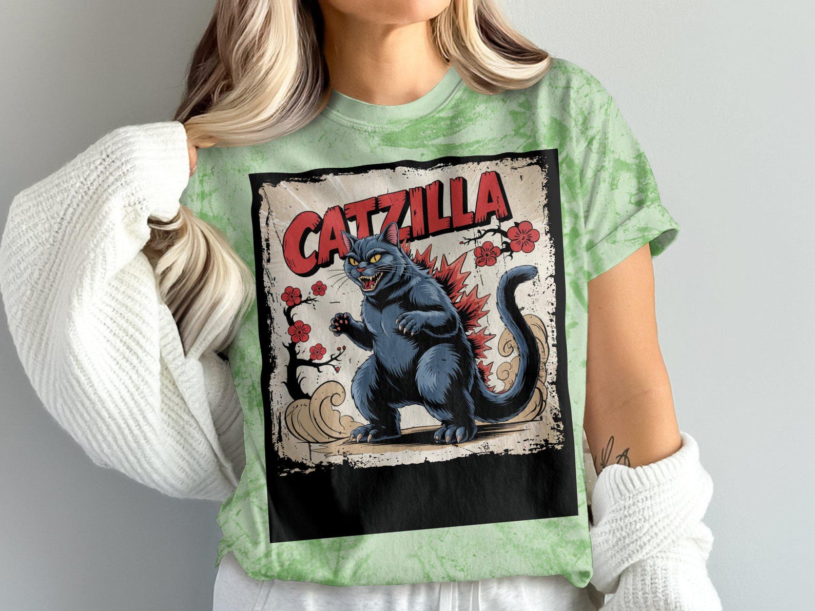 Funny Cat T-Shirt, Catzilla Graphic Tee, Cool Graphic T-Shirt, Cat Lover Shirt, Monster Cat Shirt, Unique Cat Gift Tee 3XL