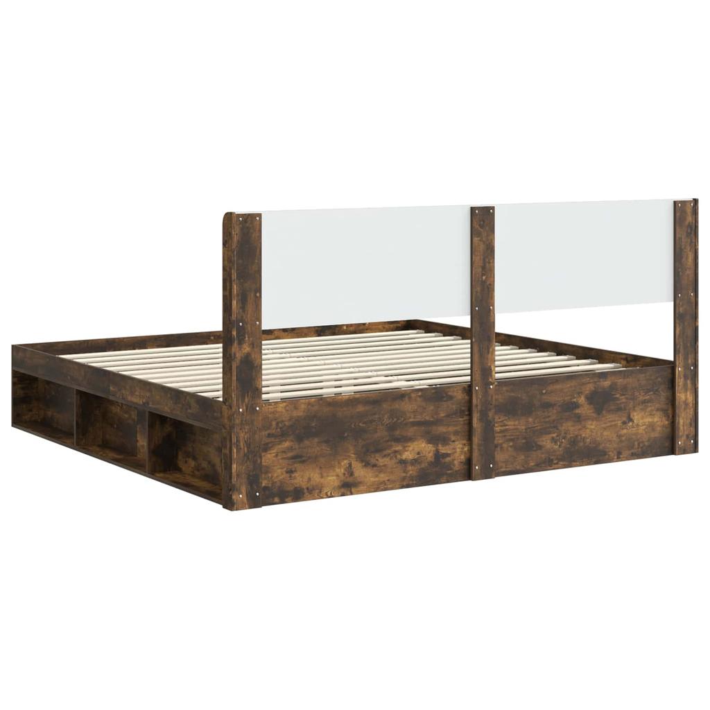 Bed Frame with Storage Space and Headboard Smoked Oak