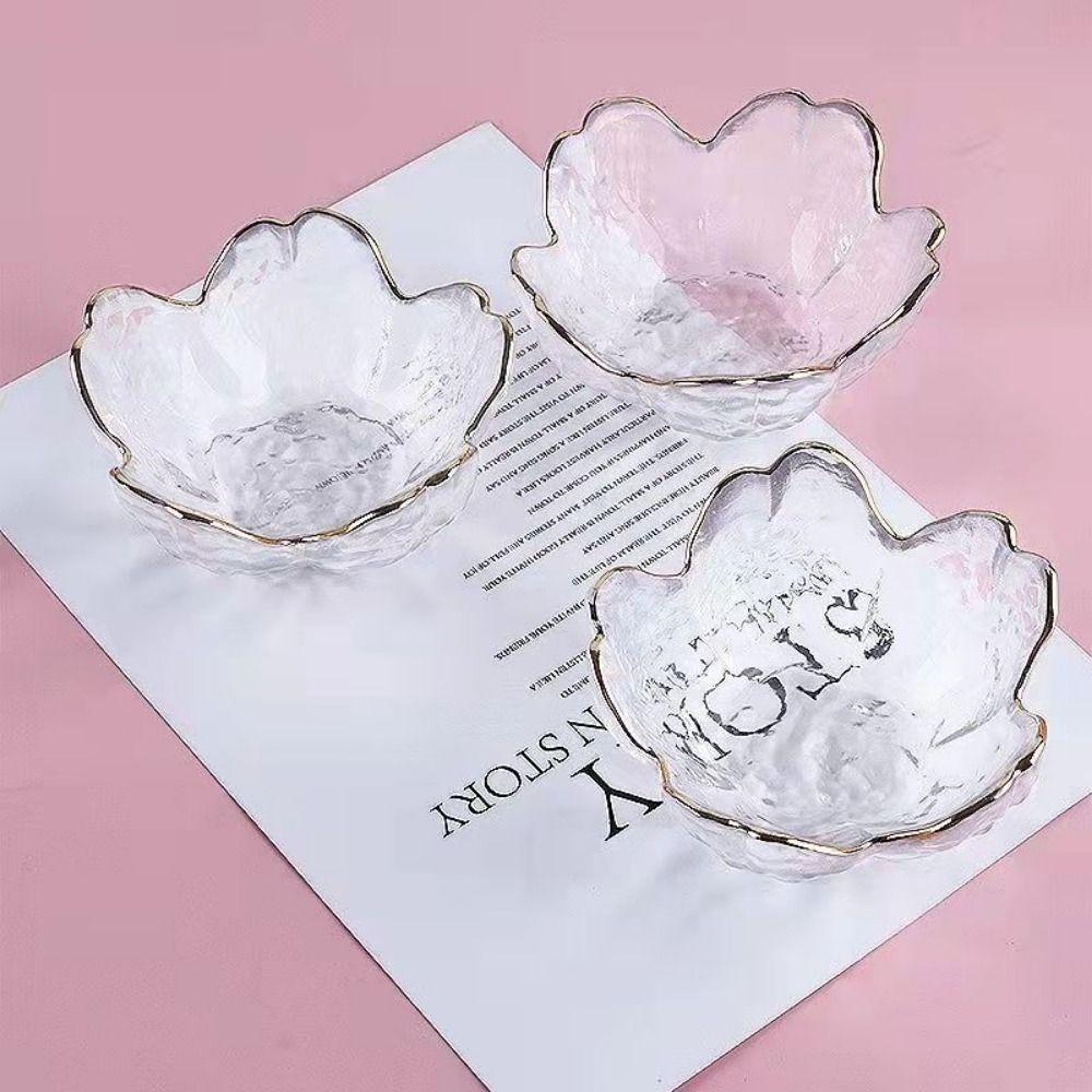 Nordic Style Glass Sakura Disc Gold Inlay Flower Candle Holder Creative Sauce Bowl  Ice Cream