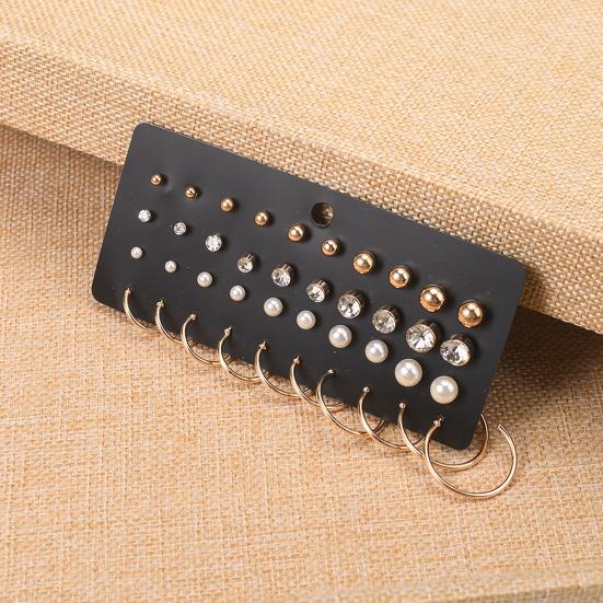 40Pcs/Sheet Exquisite Women Faux Pearl Cubic Zirconia Round Ear Stud Earring Jewelry Accessory