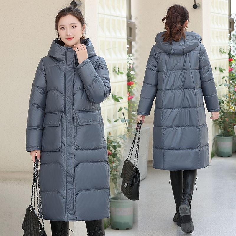 Women's Autumn and Winter Down Cotton Hooded Korean Style Loose Thickened Large Size Fashionable Long Knee-length Cotton Coat