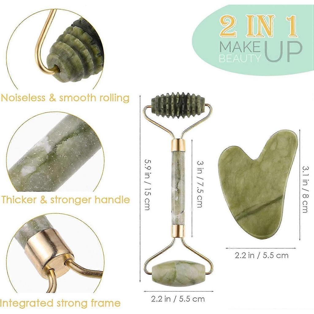 Jade Roller And Set- 100% Natural Jade Face Massager Stones For Face, Eyes, Neck, Body For Anti Aging, Relieve Fine Lines And Wrinkles, Improve Body C