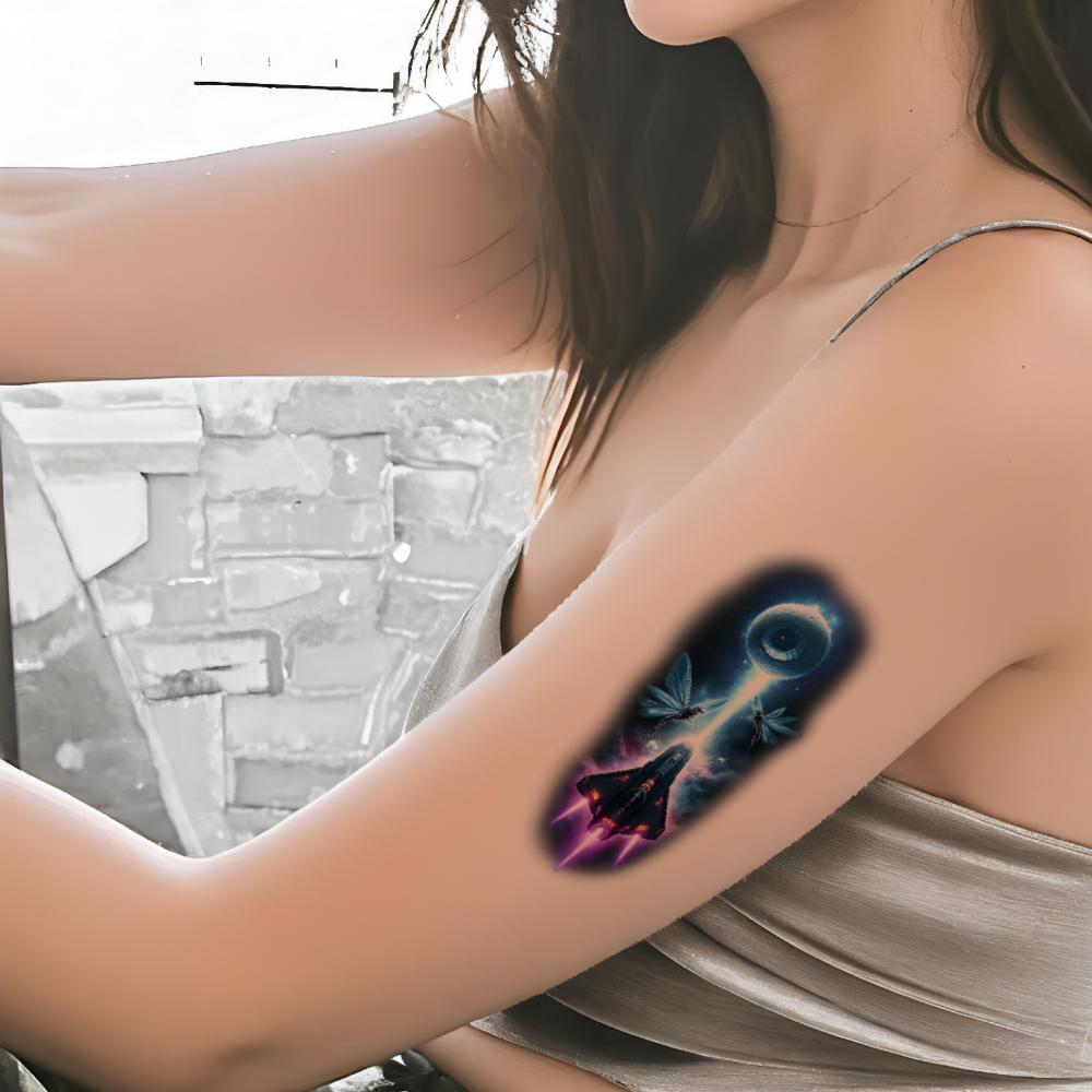 12 peças de Tatuagem Temporária Tatuagens Temporárias Realistas Galáxia Nebulosa Nave Espacial Para Homens Mulheres Costas
