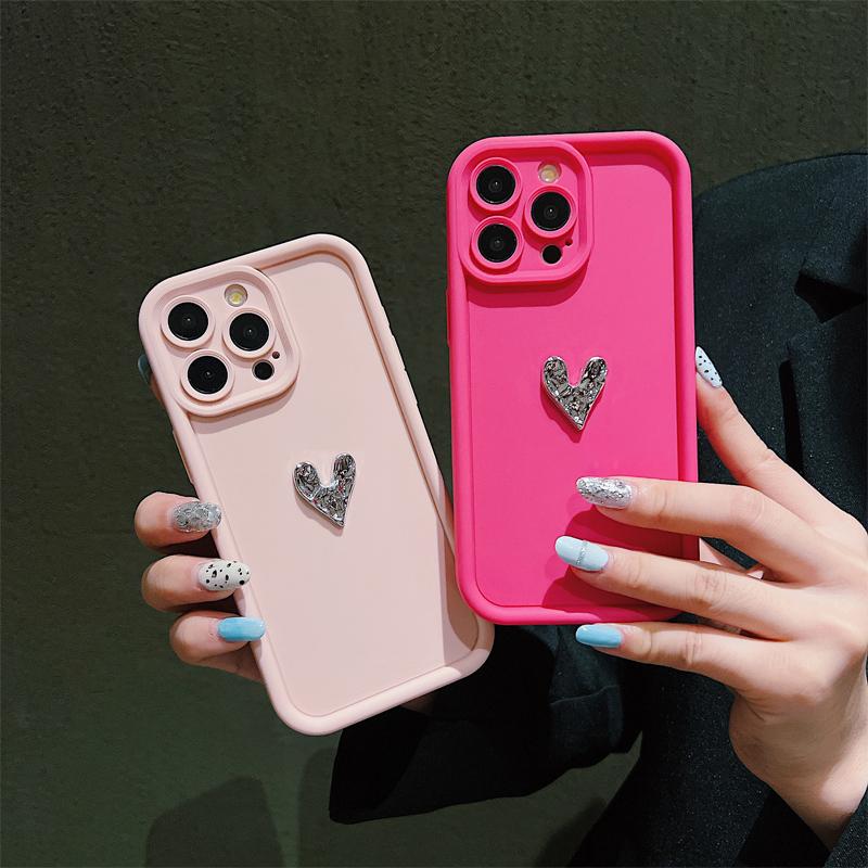 Glitter 3D Love Heart Silicone Soft Phone Case For iPhone 16 15 14 13 12 11 Pro Max XS XR 7 8 Plus Shockproof Candy Matte Cover