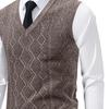 Men Knitting Vest V-Neck Sleeveless Rhombus Texture Sweater Vest Autumn Winter Solid Color Casual Vest Knitwear