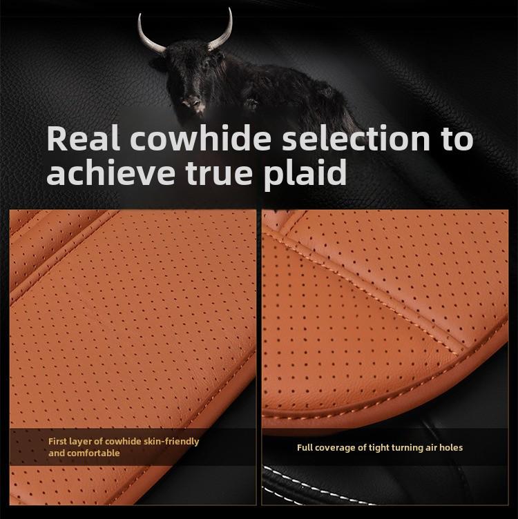 Universal Single Piece Cowhide Car Leather Seat Cushion - Non-slip Breathable Heightening Design for All Seasons