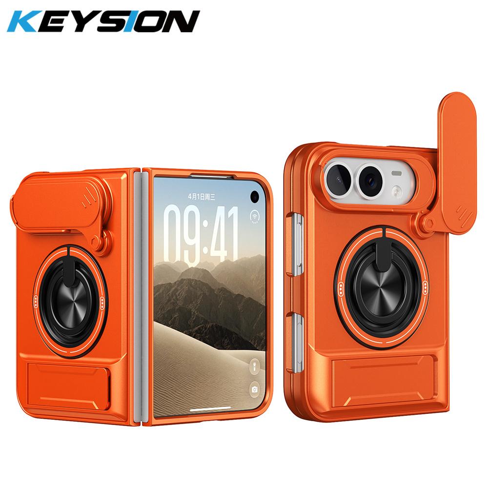 KEYSION Magnetic Phone Case for iPhone Duo Slide Camera Protection Upright Kickstand 360° Ring Shockproof Cover for iPhone Duo