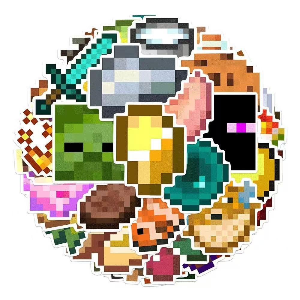 Minecraft Cute Cartoon Pixel Sticker Pack - 50 Pcs Game Decor Decals