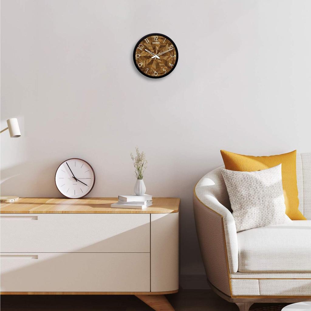 12-inch Contemporary Plastic & Glass Wall Clock - Designer (Silent Movement, Black Frame