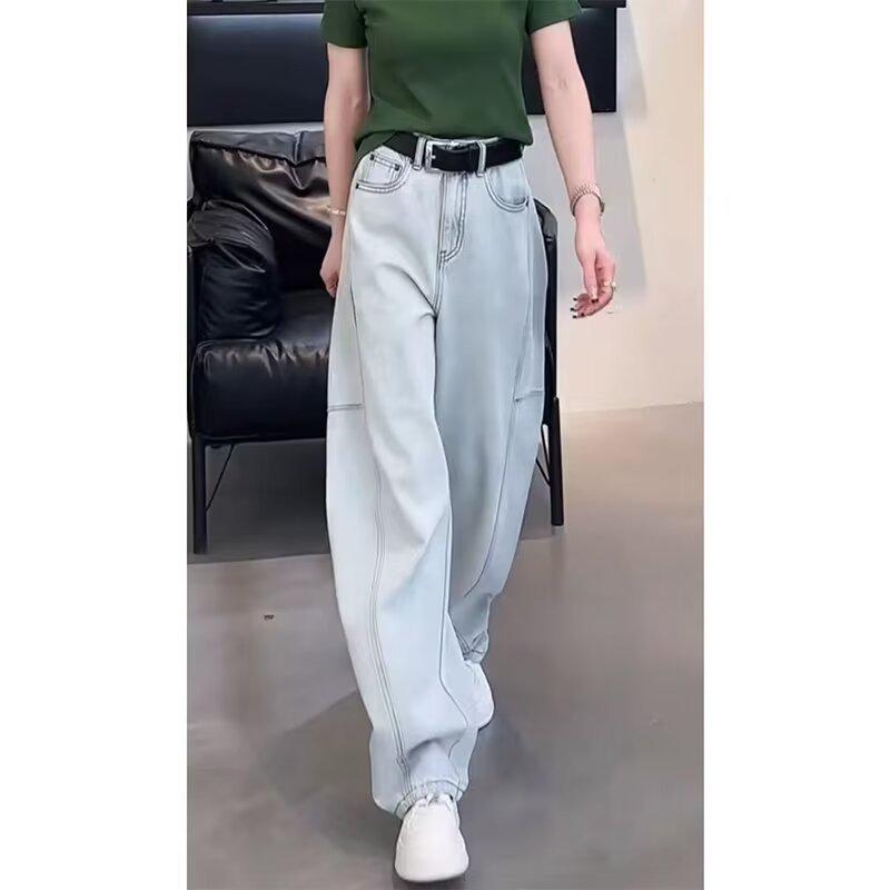 

Женские легкие джинсы с высокой талией в стиле колледжа, свободного кроя Medium синий