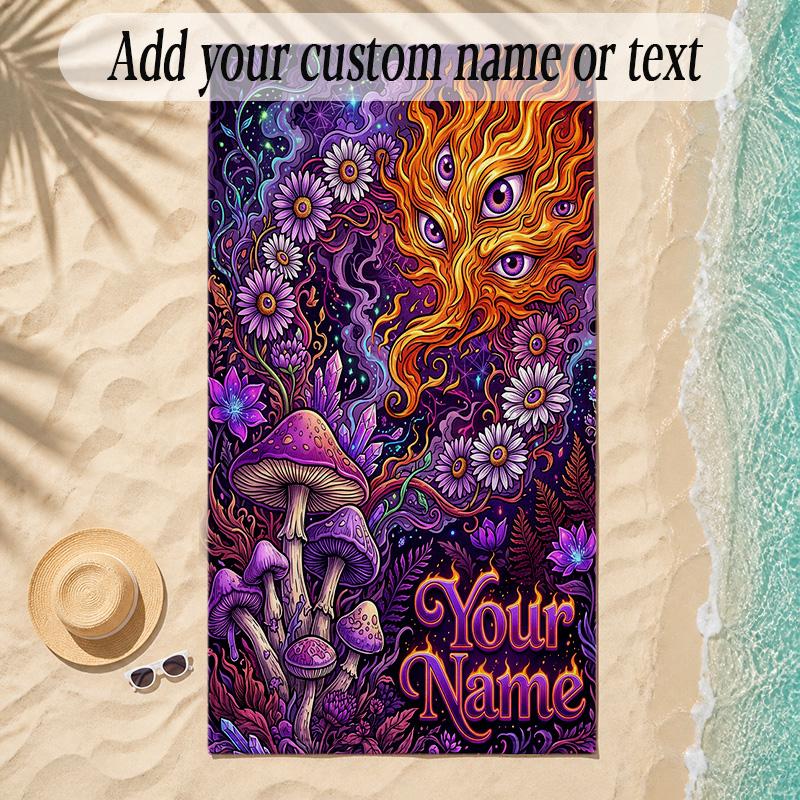 Forest Theme Soft Beach Towel Personalized Custom Name Text Towel Portable for Beach Pool Travel
