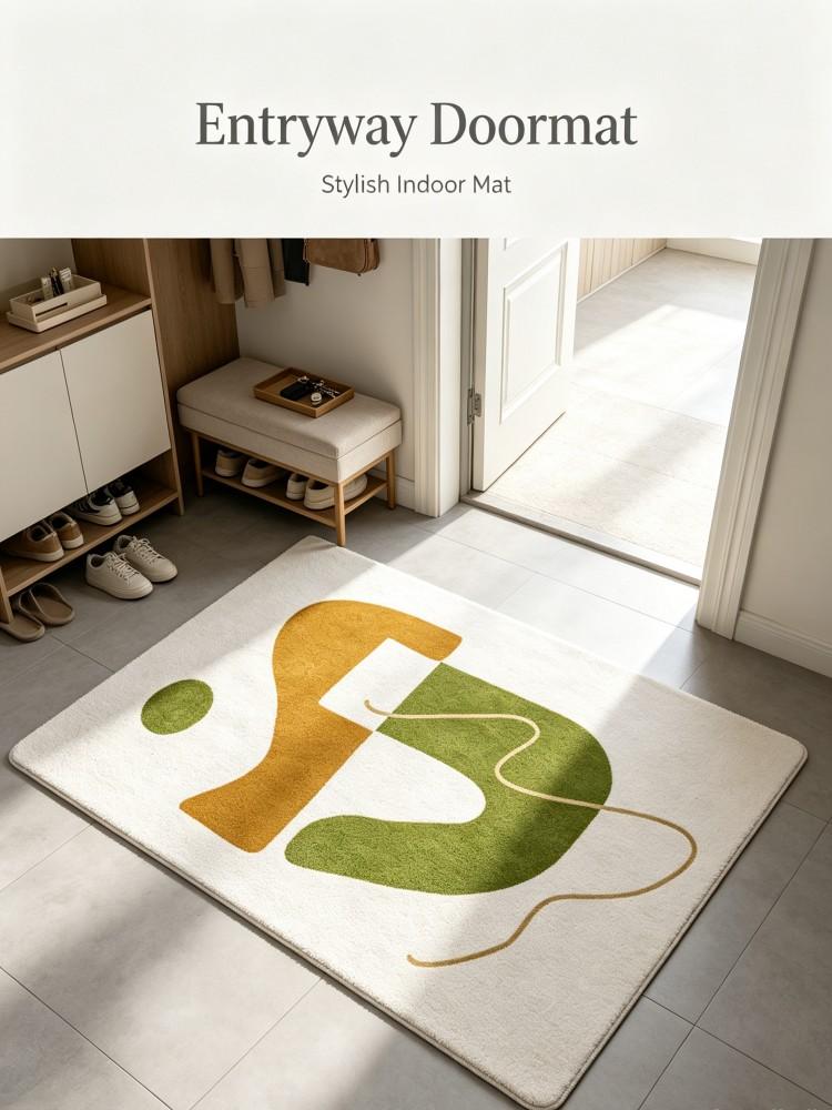 Modern Abstract Geometric Irregular‑Shaped Area Rug Soft Flannel Absorbent Non‑Slip Floor Mat Olive‑Green & Mustard‑Yellow Art C