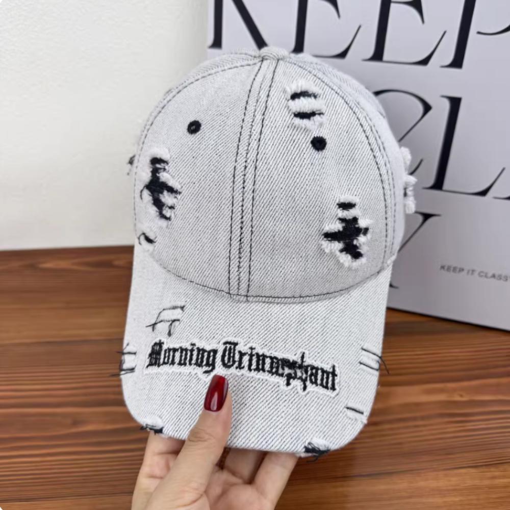 Distressed Baseball Cap Washed Cotton Wide Brim Embroidery Letter Hat for Men Women Outdoor Casual Sun Cap