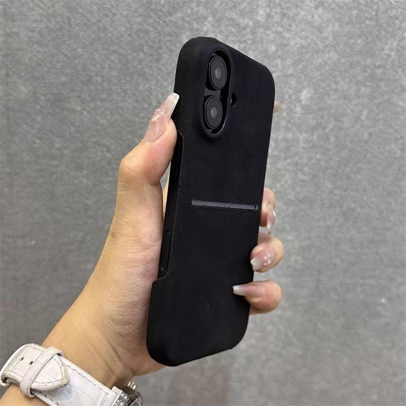 Skin Like Sheepskin Card Insertion Phone Case for IPhone 16 Promax Card Bag S23 Ultra Shell Hanging Rope Sleeve