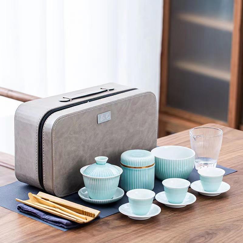 Ceramic tea set Home office tea art teaching Simple small fresh ceramic kung fu tea set Portable travel bag
