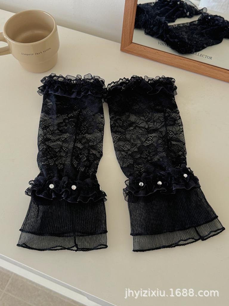 Sweet Style Lace Arm Sleeves with Bow Sparkling Rhinestone Glove Covers Pure Color Sun Protection Accessories for Women 2025 New