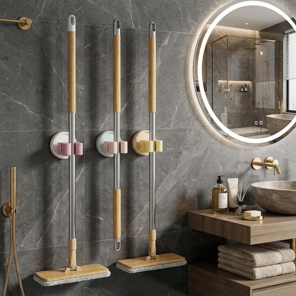 3PCS Plastic Suction Cup Mop Holder Wall Mounted Space Saving Mop Clip Waterproof Broom Storage Brackets Living Room