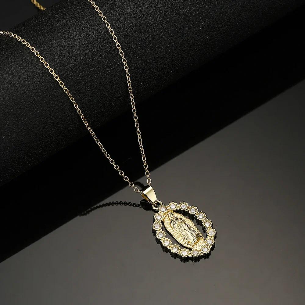 New Arrival Classic Design Virgin Mary Pendant Gold Color Stainless Steel Chain Necklace AAA CZ Zircon Expoxy Jewelry