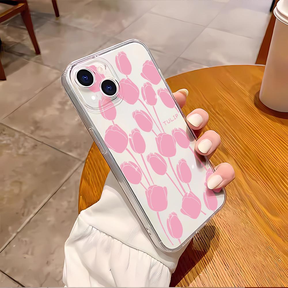 Tulip apple 16 pro mobile phone case transparent iphone17 mobile phone protective case 15pm anti-drop 14 soft case 12
