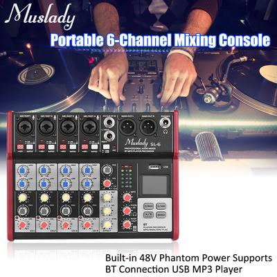 Muslady SL-6 Taşınabilir 6 Kanallı Karıştırma Konsolu Mikser 2 bantlı EQ Dahili 48V Phantom Güç Destekleri