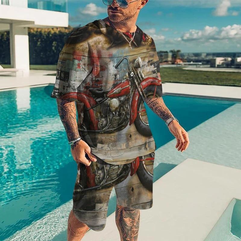 3D Printing Oversized Trend T-shirt Novelty Suit Harajuku Leisure Mature Short Sleeve Set Mature Large Size Loose Menswear