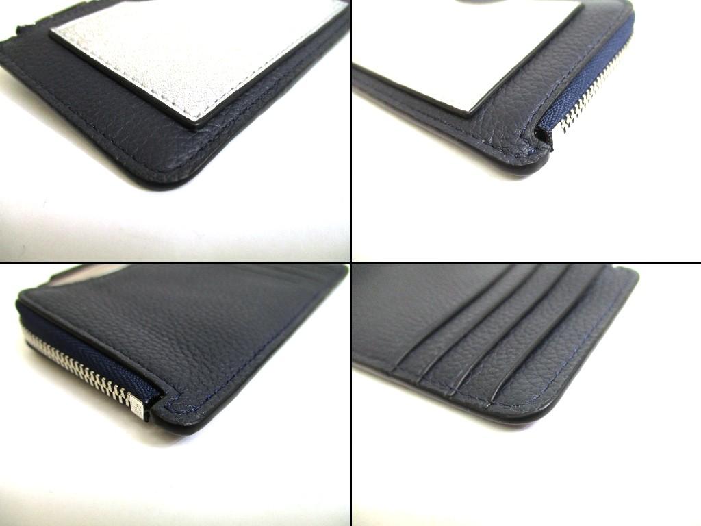 Authentic LOEWE Navy Blue Silver Soft Grained Calfskn Coin Cardholder Coin Purse #b044  Open Box