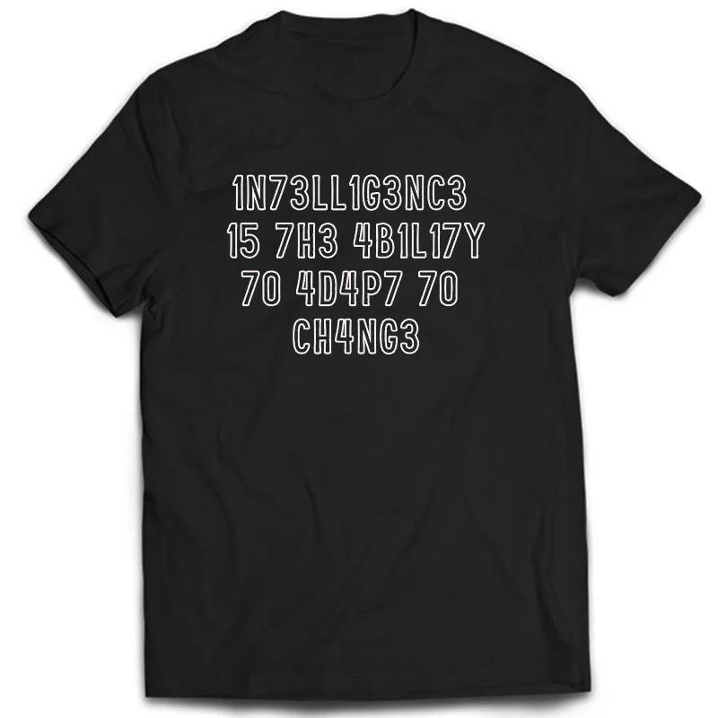 Creative TShirts Funny Geek Tops Intelligence Is The Ability To Adapt Change Letters Print Tee T Shirt