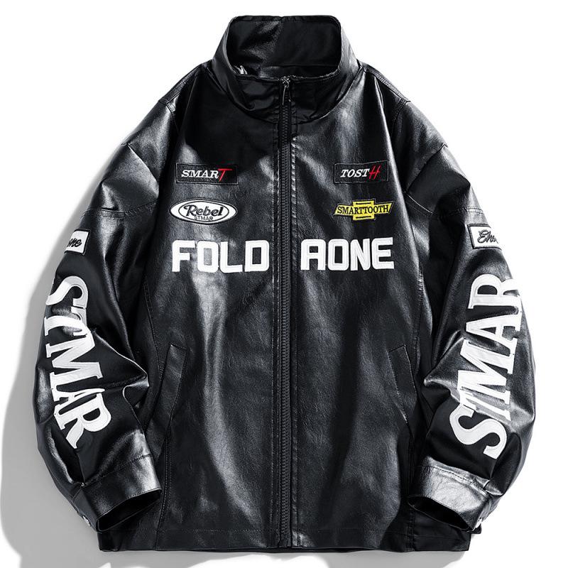 Herren PU-Leder Baseball-Stil Jacke – Dünner Herbst Motorrad Rennmantel, Amerikanischer Street Style Radsportjacke