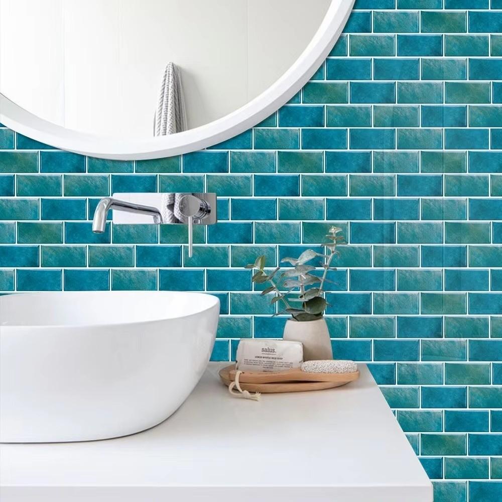 6PCS Marble Pattern Crystal Kitchen Stickers 3D Effect Wall Decals Tile Stickers Kitchen Bathroom