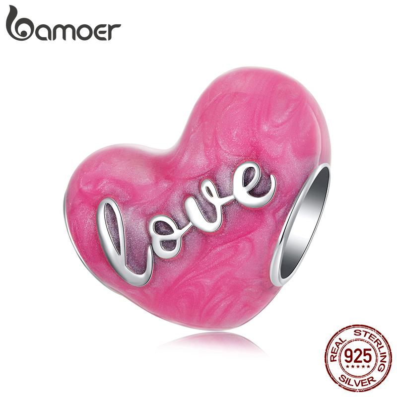 AMOER Solid 925 Srebro Sterling Różowe Serce Charm Koralik pasuje Oryginalna Bransoletka i Naszyjniki Biżuteria Bamoer Infinity Love Charm