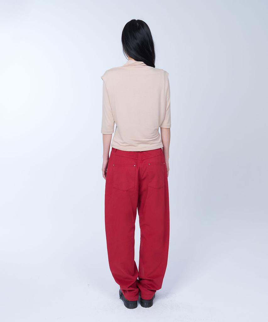 Laailai Straight Wide Cotton Pants (Red)